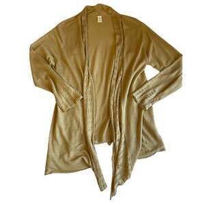 Jones New York Linen Blend Boho Y2k Style Tan Open Front Long Cardigan Sz Medium